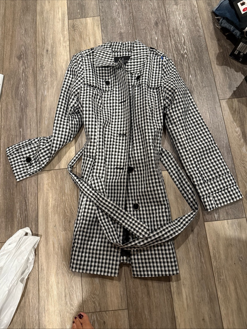 London Fog Black and White Gingham Trench Coat